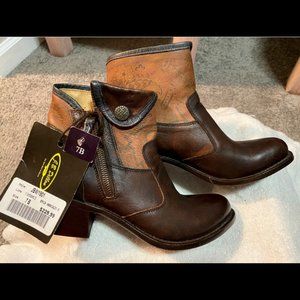 J.B. Dillon Leather Western Flower Ankle Boots